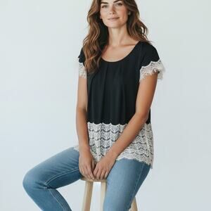 DVF Diane von Furstenberg Salma Cap Sleeve Silk Blouse Top Size 6 Lace